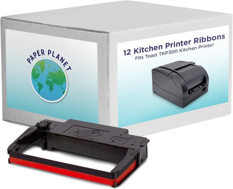 PaperPlanet Red and Black Ink Printer Ribbons for Toast Kitchen Printer by Paper Planet | 12 Ribbons | TKP300 SNBC BTP-M300 - Image 1